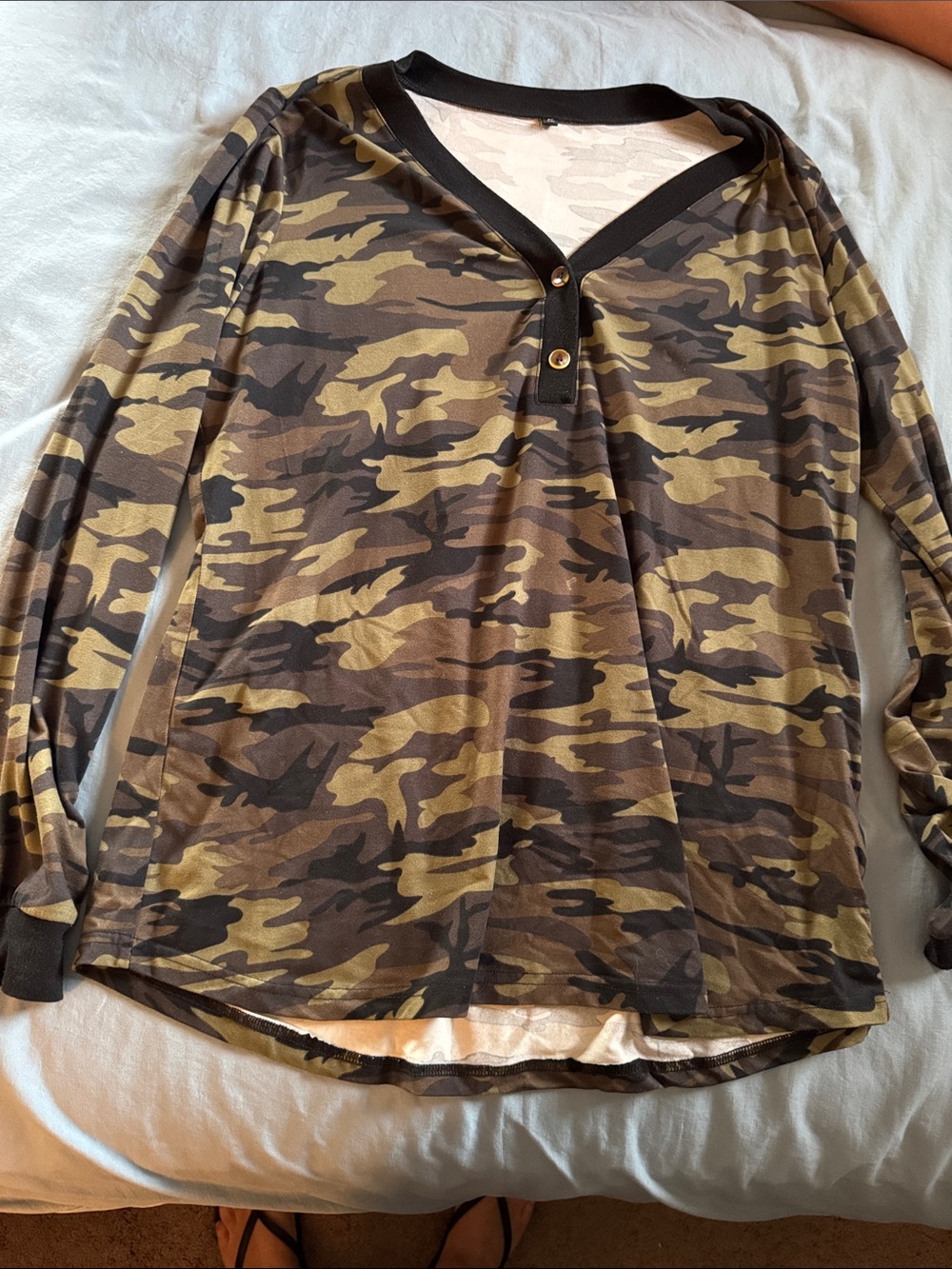 Women's Olive Camo Long Sleeve Henley Top